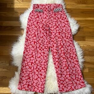 Zara Pink/Red Floral Culottes with Embellished Pocket Detail